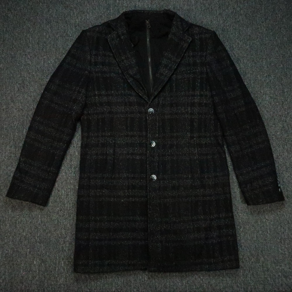 Maceoo Jacket Mens XXL Gray Peacoat Captain Plaid Lined Wool Blend Long 2XL